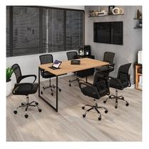 Kit 7 Peças com Uma Mesa de Reunião e 6 Cadeiras de Escritório Tela Mesh Espresso Móveis Kit 7 Peças com Uma Mesa de Reunião e 6 Cadeiras de Escritório Tela Mesh Espresso Móveis