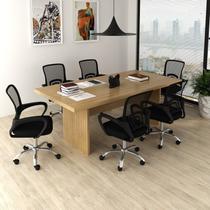 Kit 7 Peças com Uma Mesa de Reunião e 6 Cadeiras de Escritório Tela Mesh Espresso Móveis