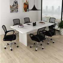 Kit 7 Peças com Uma Mesa de Reunião e 6 Cadeiras de Escritório Tela Mesh Espresso Móveis