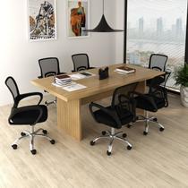 Kit 7 Peças com Uma Mesa de Reunião e 6 Cadeiras de Escritório Tela Mesh Espresso Móveis