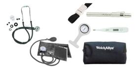 Kit 7 Peças Enfermagem Esfigmo E Rappaport Premium, Garrote, Lanterna Bioland, Termometro, Relogio Lapela E Estojo