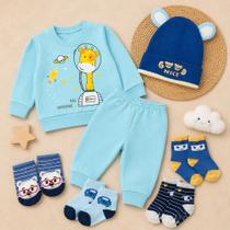Kit 7 Peças Inverno de Bebê Com Moletom Touca Pantufa e Meias de 0 a 12 meses