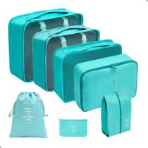 Kit 7 Peças Necessaire Organizadores Cor:Azul Claro - GXM