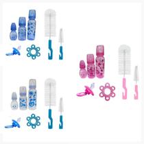 Kit 7 Peças Para Bebê 3 Mamadeiras + 2 Escovas + Mordedor + Chupeta bico Orto