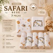 Kit 7 Peças Savana Enxoval Bebê Menino Estampa & Bordado Safari Baby Bichinhos 5 Fraldas +2 Toalhas Kit 7 Peças Savana Enxoval Bebê Menino Estampa & Bordado Safari Baby Bichinhos 5 Fraldas +2 Toalhas