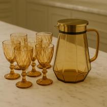 Kit 7 Peças Taças de Vidro Diamond 330ml + Jarra 1,8L Âmbar 123 útil