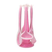 Kit 7 Peças Utensílios Cozinha Silicone Resistente Durável Rosa Kit 7 Peças Utensílios Cozinha Silicone Resistente Durável Rosa