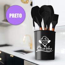 Kit 7 Peças Utensílios De Cozinha Cabo De Madeira Silicone Preto Cinza Vermelho Kit 7 Peças Utensílios De Cozinha Cabo De Madeira Silicone Preto Cinza Vermelho