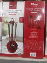 Kit 7 peças utensílios para cozinha com suporte silicone e aço inox