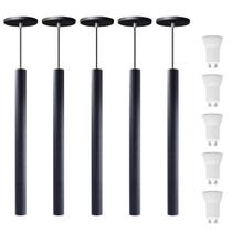 Kit 7 Pendente Luminária Tubo Preto 50 Cm + Lâmpada LED Branco Quente