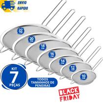 Kit 7 Peneira Inox Todos Tamanahos Coar Suco Polvilhar Para Filtrar Qualidade Restaurante e Cozinha