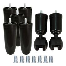 Kit 7 Pés Cônico De Cama Box Preto 5x2 Com Bucha Americana E Rodinha 12cm Preto Casal Queen King