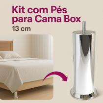 Kit 7 pés para cama box e moveis metalizado 13 cm de altura