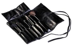 Kit 7 Pincéis Preto Para Maquiagem Com Estojo Cerdas Macias