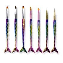 Kit 7 Pincéis Rabo de Sereia Unha Gel Alongamento Nail Art Decoração Manicure