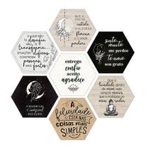Kit 7 Placas Decorativas Hexágonos 25x22 Frases Motivacionais Você Escolhe