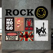Kit 7 Placas Decorativas Rock Music Zone C/ Letras Rock
