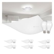 Kit 7 Plafon Luminária de Teto Taschibra Solari Quadrado 2x E27 com Lâmpadas