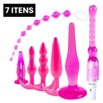Kit 7 Plug Anal com Vibrador Jelly P M G Escalonado Ventosa Grande e Pequeno