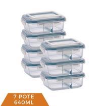 Kit 7 Pote de Vidro Hermético Com Divisoria 640ml Alimento