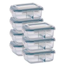 Kit 7 Pote de Vidro Hermético Com Divisoria 640ml Marmita