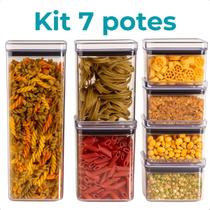 Kit 7 Pote Hermético Quadrado Empilhável Porta Mantimento Arroz Feijão Café Alimento Seco Kit 7 Pote Hermético Quadrado Empilhável Porta Mantimento Arroz Feijão Café Alimento Seco