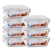 Kit 7 Pote Tampa Hermetica Retangular Vidro 640ml Multiuso