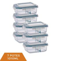 Kit 7 Pote Vidro Hermético Mantimentos Divisória Tampa 1010ml Kit 7 Pote Vidro Hermético Mantimentos Divisória Tampa 1010ml