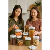 Kit 7 Potes Acrílico Armazenamento Arroz Feijão Cereais Recipiente Vasilha Condimentos Conserva Kit 7 Potes Acrílico Armazenamento Arroz Feijão Cereais Recipiente Vasilha Condimentos Conserva