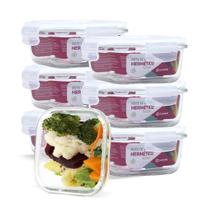 KIT 7 Potes de Vidro Quadrado com Tampa Hermética 520ml