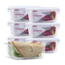 KIT 7 Potes de Vidro Quadrado com Tampa Hermética 800ml