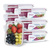 KIT 7 Potes de Vidro Retangular com Tampa Hermética 370ml