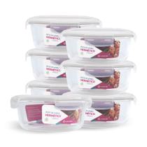 Kit 7 Potes Hermético Redondo De Vidro Com 4 Travas 1300ml