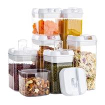 Kit 7 Potes Herméticos Branco Acrílico Transparente Moderno Multiuso Cozinha Arroz Feijão Macarrão Massas Grãos Cereais Dia das Mães