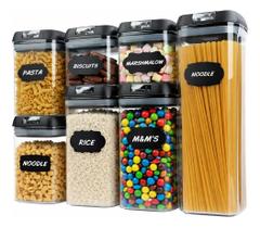 Kit 7 Potes Herméticos Mantimentos Quadrado Cozinha Tampa
