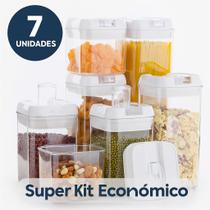 Kit 7 Potes Herméticos p/ Alimentos Secos Super Kit com Tampa Branca, Etiquetas e Caneta Westing by BSMIX
