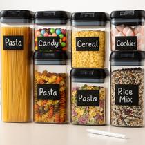 Kit 7 Potes Herméticos para Mantimentos Tampa Preta com Etiquetas e Caneta Organização de Cozinha WESTING by BSMIX Kit 7 Potes Herméticos para Mantimentos Tampa Preta com Etiquetas e Caneta Organização de Cozinha WESTING by BSMIX