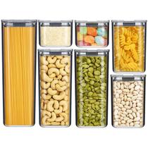Kit 7 Potes Organizadores com Tampa Hermético para Alimento Seco Massa Doce Grão Tempero Material Resistente Transparente Dispensa Cozinha Armário Kit 7 Potes Organizadores com Tampa Hermético para Alimento Seco Massa Doce Grão Tempero Material Resistente Transparente Dispensa Cozinha Armário