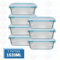 Kit 7 Potes Resistente Retangular Vidro Resistente 1520ml