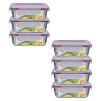 Kit 7 Potes Retangular 4 Travas Marmita Canelado 1040ml Kit 7 Potes Retangular 4 Travas Marmita Canelado 1040ml