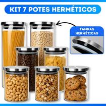 Kit 7 Potes Tampa Inox (3x 700ml / 2x 1000ml / 2x 1500ml) Kit 7 Potes Tampa Inox (3x 700ml / 2x 1000ml / 2x 1500ml)