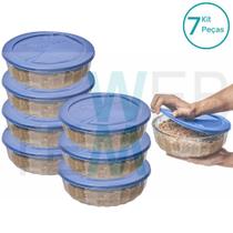 Kit 7 Potes Tigela Saladeira de Vidro com Tampa Plástica Oceani 3,8 litros Vitazza: Para Servir e Organização de Cozinha e Geladeira Opção Sustentável