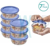 Kit 7 Potes Tigela Saladeira de Vidro com Tampa Plástica Oceani 600ml Vitazza: Para Servir e Organização de Cozinha e Geladeira Opção Sustentável