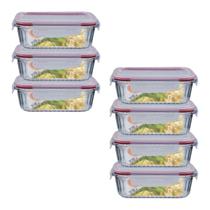 Kit 7 Potes Vidro Hermético Marmita 4 Travas Canelado 370ml Kit 7 Potes Vidro Hermético Marmita 4 Travas Canelado 370ml