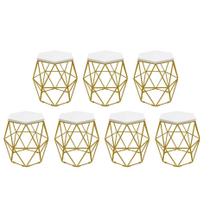 Kit 7 Puff Banqueta Luna Decorativo Sala Quarto Ferro Dourado Assento MDF Branco - Ahazzo Móveis