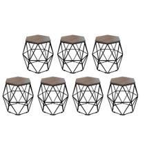 Kit 7 Puff Banqueta Luna Decorativo Sala Quarto Ferro Preto Assento MDF Castanho - Ahazzo Móveis