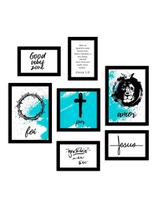 kit 7 Quadros Decorativos Leão Religioso Frases Biblicas Azul Foi Por Amor kit 7 Quadros Decorativos Leão Religioso Frases Biblicas Azul Foi Por Amor