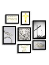 Kit 7 Quadros Decorativos Placas Biblico Leao Cruz Luxo
