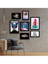 Kit 7 Quadros Decorativos Placas Chamego Pool Borboleta Flamingo