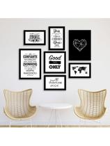 Kit 7 Quadros Decorativos Placas Frases Mapa Amor